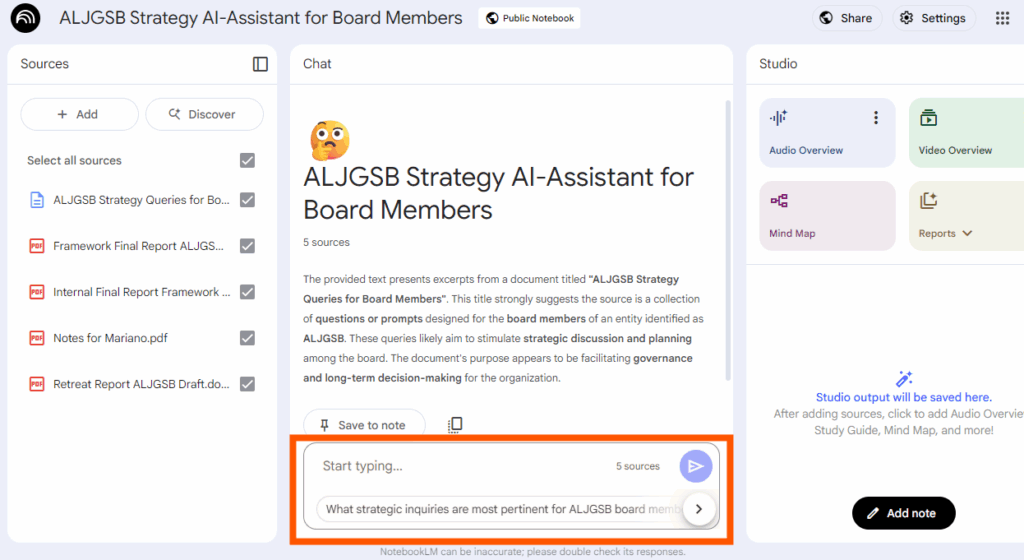 NotebookLM chat bar NotebookLM with chat bar at the bottom